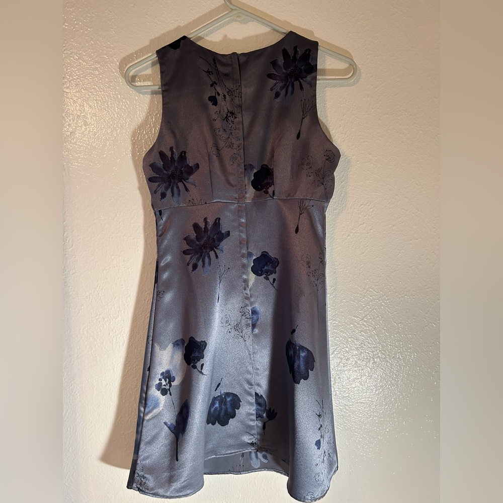 Blue satin dress with flower print